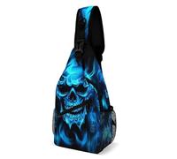 Réglable Sacoche Bandouliere Crâne Flamme Bleue Sac De Poitrine Mode,Léger Cross Body pour école Camping Cyclisme