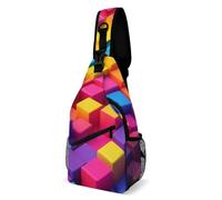 Réglable Sacoche Porté épaule Blocs colorés Rainbow Sacs Poitrine Multifonction,Antivol Cross Body pour Femme école Camping