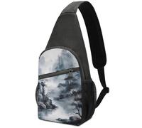 Réglable Sacoche Porté épaule Peinture avec des arbres et du brouillard Sac De Poitrine Polyester,Durable Sac D'Epaule pour Homme école Femme