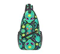 Réglable Sacoche Porté épaule Visages d'extraterrestres, style artistique des années 90 Sac Bandoulière Polyester Sac à Dos Militaire pour Homme école Femme