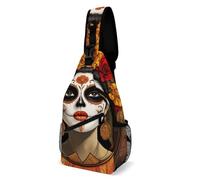 Réglable Sacoche Tactique Crâne de sucre mexicain, fleur, femme, art du jour des morts Sac De Poitrine Polyester,Multifonction Sac Poitrine pour école Homme Camping