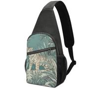 Réglable Sacoche Tactique Tigre parmi les feuilles vertes Sacs à Bandoulière Multifonction,Casual Sac D'Epaule pour Voyage Randonnée école