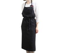 Reglable Tablier À Bavette, Tablier Cuisine en Lin avec Poche, pour Homme Femme, Cuisine Familial, Restaurant, Jardin, CaféBlack,One Size