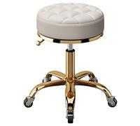 Réglable Tabouret Roulant Stool sur roulettes, Salon Beauté Médical Ronde Pivotante Chaise avec Tige À Air SGS et Dorées 5 Griffes, Hauteur 48-65 cm(Color:Blanc)