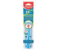 Maped Règle plate INCASSABLE avec bords anti-taches et soft anti-dérapant - Règle plate 15 cm Coloris Bleu