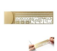 Règle à Clip en Laiton,10cm Règle Pochoir Chat, Règles Chat, Marque-Page Règle Pochoir Double Face, Guides pour Lignes Droites, Double Échelle Gravéé, pour le Dessin Technique et les Bureaux d'Études