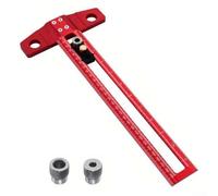 Règle à tracer en T en alliage d'aluminium pour le travail du bois, jauge de ligne à 90 degrés avec échelle métrique et en pouces pour marquage de précision et mesure d'armoires, rouge, 300 mm (300 mm