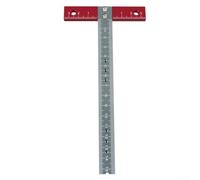 Règle carrée en T rouge de haute précision, outil de mesure en alliage d'aluminium avec design de butée arrière, échelle métrique légère de 35 g pour une disposition et une coupe précises (règle grise