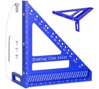 Règle carrée multi-angles en alliage d'aluminium, outil de travail du bois de 21,6 cm avec angles prédéfinis de 0 à 90°, échelle gravée pour charpentier bricolage