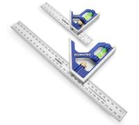 Regle d'angle de Combinaison WORKPRO, 2 Pieces Equerre Combinees 150mm & 300mm en Acier Inoxydable, Equerre de Menuisier avec Niveau a Bulle et Tire-Lignes Pratique, Mesure et Marquage Precis