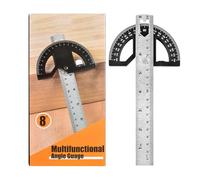 Règle d'angle en acier inoxydable, rapporteur d'angle réglable avec outil de mesure de 0 à 180 degrés pour l'amélioration de l'habitat - Noir, 20,3 cm