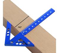 Règle de localisation centrale en aluminium pour le travail du bois - Outil de mesure de traçage à angle droit 45°/90° avec jauge de ligne, outil de disposition de menuiserie (bleu) (métrique)