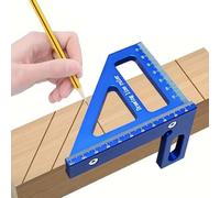 Règle de mesure multi-angles 3D, rapporteur carré en alliage d'aluminium 45°/90°, règle de ligne de dessin, outil de mesure de précision pour le travail du bois, l'ingénierie et la construction (bleu)