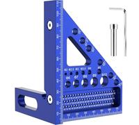 Règle de mesure multi-angles en alliage d'aluminium avec échelle gravée de 22,5 ° à 90 ° et trou carré en T pour le travail du bois, la menuiserie et la construction - Précision de 200 mm 0,1 mm, bleu