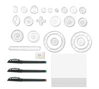 Règle de modèle de dessin, règle de mesure motif de dessin géométrique - Règle avec bords irréguliers - Ensemble de motifs pour scrapbooking bricolage avec 3 stylos, pâte à modeler, guide, 2