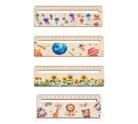 Règle En Bois 4 Pièces, Règle En Bois Imprimée De Dessin Animé, Règle De Dessin Géométrique, Règle D'Aide À La Lecture, Marque-Page D'Aide À La Lecture, Cadeau De Rentrée Pour Les Enfants
