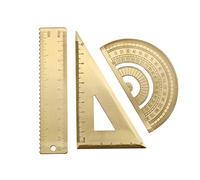 Règle en Métal Ensemble Créative en Laiton Vague Règle 12 CM Ensemble Carré Doré Rétro Demi-Cercle Rapporteur Plaque Triangulaire Outil de Dessin Fournitures pour Etudiants Boussole de Dessin