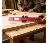 Règle en T pour le travail du bois, équerre de poche ergonomique en alliage d'aluminium robuste avec mesures métriques en pouces, butées coulissantes et guide d'angle réglable de 0 à 90° Rouge et noir