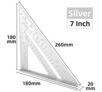 Règle Triangulaire En Alliage D'aluminium,Rapporteur D'angle,Règle Rectangulaire Multifonction,Calcul,Travail,45 -7inch Silver