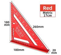 Règle Triangulaire En Alliage D'aluminium,Rapporteur D'angle,Règle Rectangulaire Multifonction,Calcul,Travail,45 -17cm Rouge