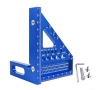 Règle triangulaire métrique en alliage d'aluminium avec butée d'angle et guide d'embout pour positionnement de perceuse, marquage de ligne carrée, ronde et parallèle (bleu)