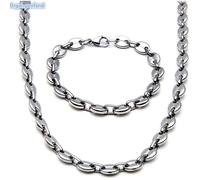 Régler bijoux homme- maille grain de café- Acier inoxydable-Bracelet collier -Argent