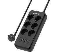 Regleta De Enchufes Con Puerto Usb-C, 6 Tomas De Corriente, 3 Puertos Usb-A Y 1 Puerto Usb-C, Con Interruptor, Adecuada Para El Trabajo Desde Casa - Negro.