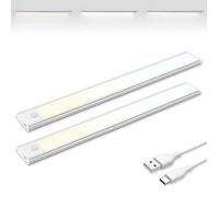 Reglette LED - BRENDZ - Puyo - Détecteur de mouvement - Rechargeable USB-C - 2x40cm Argent