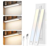 Reglette LED Cuisine 41CM, Lampe Detecteur De Mouvement Interieur, Lampe De Placard Sans Fil Rechargeable USB-C, 2200mAh, 3 Couleurs Dimmables, Éclairage Armoire Escalier Dressing (2 Pièces)