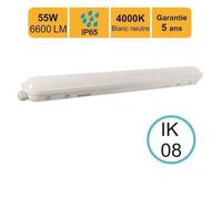 Réglette LED étanche 1500mm 55W 6600 LM 4000K IP65 - interconnectable - garantie 5 ans