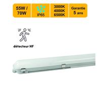 Réglette LED IP65 150cm 55/70W - 3CCT - détecteur mouvement - traversant - garantie 5 ans