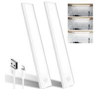 Reglette Led Cuisine Sous Meuble 39Led，24cm，6500k Lumiere Detecteur De Mouvement Interieur，1500mAh Rampe Led，Lampe Led Rechargeable USB，Lumiere Led Adaptée Placard Veilleuse Escalier Couloir （2 Pack）
