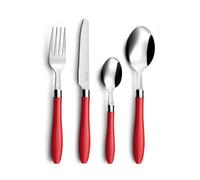 PRADEL ESSENTIEL - Ménagère 16 couverts de table pour 4 personnes - Réglisse - Acier inoxydable 18/0, Finition Standard - Rouge