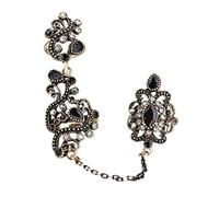 Régue à deux doigts turcs réglables pour les femmes de fête en résine noire creux de la conception de fleurs vintage anel bijoux