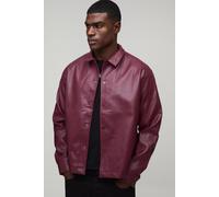 Regular Fit Long Sleeve PU Collared Overshirt homme - bordeaux - L, bordeaux