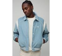 Regular Fit PU Panel Cord Back Applique Bomber Jacket homme - bleu - L, bleu