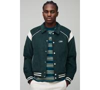 Regular Fit PU Panel Cord Back Applique Bomber Jacket homme - vert - S, vert