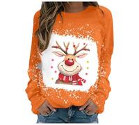 Regular Fit Pullover Christmas Women's Christmas Fashion Tops Christmas Breathable Tops Without Hood Christmas Sweater Snowflake Print Long Sleeve Xmas Sweatsh (Orange, S)