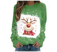 Regular Fit Pullover Christmas Women's Christmas Fashion Tops Christmas Breathable Tops Without Hood Christmas Sweater Snowflake Print Long Sleeve Xmas Sweatsh (Green, XXL)