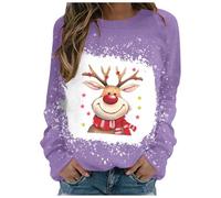 Regular Fit Pullover Christmas Women's Christmas Fashion Tops Christmas Breathable Tops Without Hood Christmas Sweater Snowflake Print Long Sleeve Xmas Sweatsh (Purple, L)