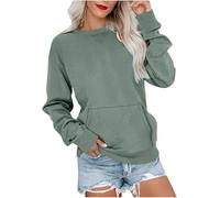 Regulatem 2025 Sweat-shirt décontracté à col rond uni sans capuche pour femme - Pull léger avec poches, Vert, XXL