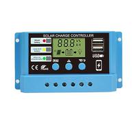 Régulateur de charge solaire PWM 30 A 12 V PV - Contrôleur solaire réglable à écran LCD pour Life-PO4 - Gel lithium-plomb-acide avec deux ports USB