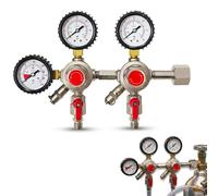 Régulateur de CO2, Détendeur Double Sortie 2 Voies pour Tireuse à Bière Fût Soda Keg, Filetage W21.8 0-4 Bar Réglable avec Vanne d'arrêt Manomètre Soupape de Sécurité de Pression Brassage
