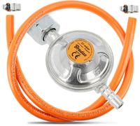 Régulateur de pression de gaz 37 mbar ¿ 1,5 kg/h avec tuyau de gaz de 1 m de long + 2 colliers de serrage Kit de raccordement pour propane butane Pour barbecue, camping, régulateur de