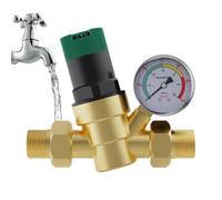 Régulateur de pression d'eau pour camping-car, valve en cuivre réglable | Réducteur de pression d'eau avec manomètre et filtre à filet d'entrée pour camping-car en voyage