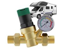 Régulateur de pression d'eau pour camping-car, valve en cuivre réglable | Réducteur de pression d'eau avec manomètre et filtre à filet d'entrée pour camping-car en voyage