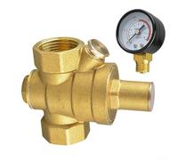Régulateur de pression en laiton avec manomètre intégré 1,9 cm (DN20) Vanne de décharge de pression d'eau variable pour nettoyeurs électriques extérieurs, chaudières, systèmes de plomberie (taille M)