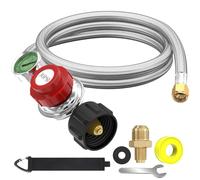Régulateur de propane haute pression réglable de 1,5 m 0 à 30 psi avec jauge 0 ~ 60 PSI indicateur de débit de gaz QCC1 Tuyau de propane inoxydable avec évasement 3/8 x 1/8 MNPT Convient pour