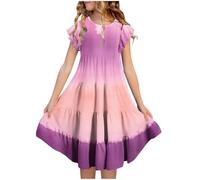 REH pour fille, manches double couche, ligne A fluide, décontractée, dégradé de couleur, robe midi pour 615 ans jupe en jean 140 filles, Rose, 160
