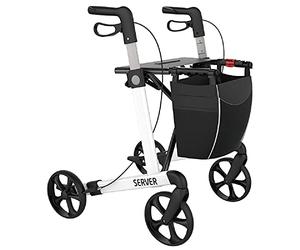 Rehasense Deambulateur 4 roues pliable leger - Pour personnes âgées - aide à la marche - Rollator Server L blanc - Pliable - Réglable en Hauteur - Rollators haut de gamme très légers